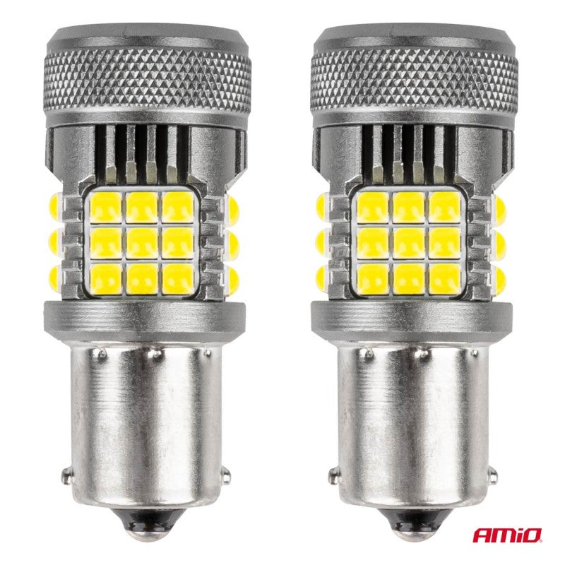 Becuri LED CANBUS seria PRO 1156 BA15S P21W R10W R5W 36x3030 SMD FAN Alb 12V 24V AMIO-03722