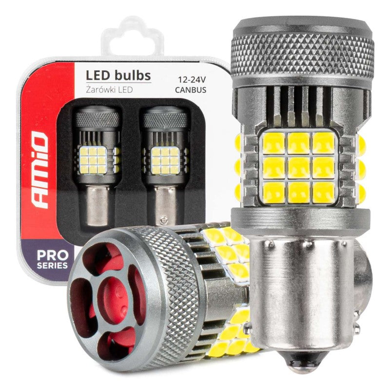 Becuri LED CANBUS seria PRO 1156 BA15S P21W R10W R5W 36x3030 SMD FAN Alb 12V 24V AMIO-03722