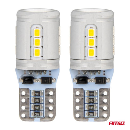Set Becuri CANBUS T10e W5W 15x2016 SMD Alb 12V/24V AMIO-03723