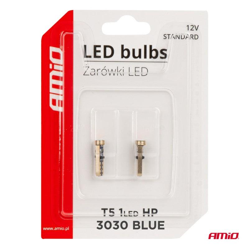Becuri LED standard albastre T5 W1W 12V 3030 1LED HP AMIO-03728