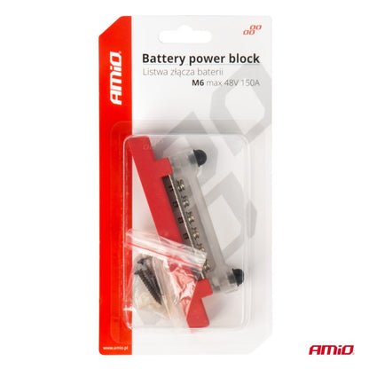 Bloc de distribuție la sol plus bară M6 12V - 48V 150A AMIO-03810