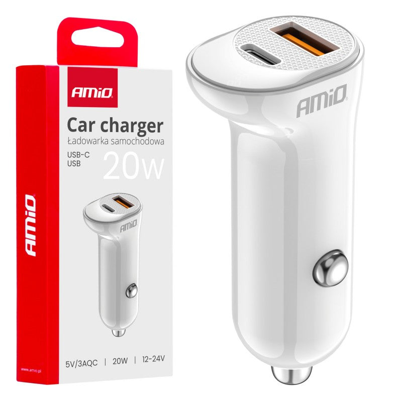 Încărcător auto USB-A+ USB-C 20W AMIO-03875