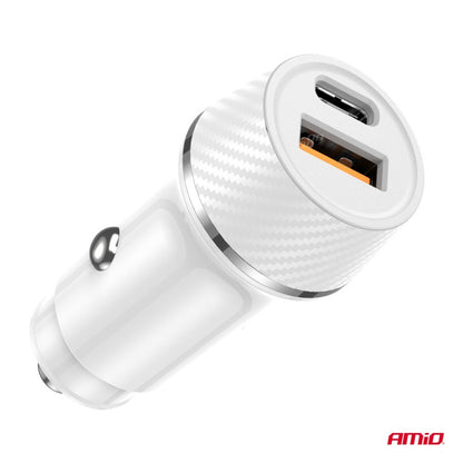 Încărcător auto USB-A + USB-C 20W AMIO-03878