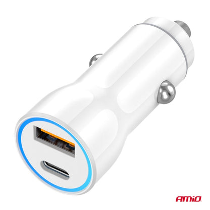 Încărcător auto USB-A+ USB-C 20W AMIO-03881