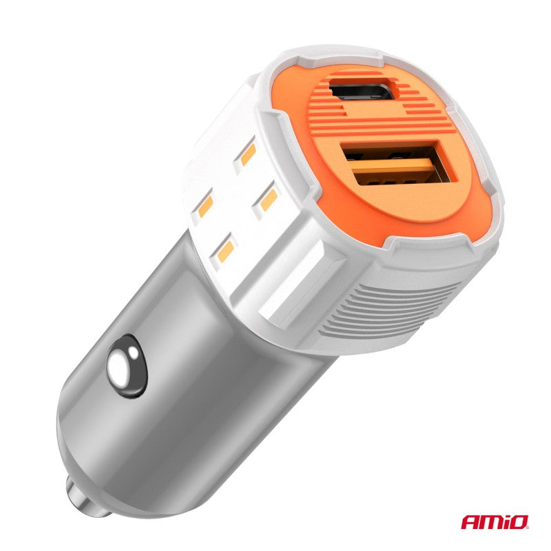 Încărcător auto USB-A+ USB-C 20W AMIO-03882