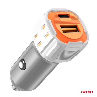 Încărcător auto USB-A+ USB-C 20W AMIO-03882