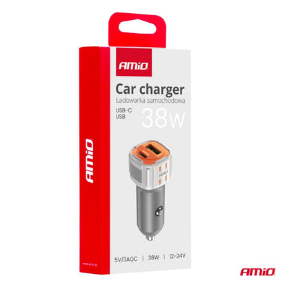 Încărcător auto USB-A+ USB-C 38W AMIO-03883