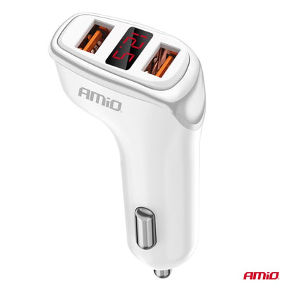Incarcator auto 2x USB-A + voltmetru 3.1A AMIO-03887