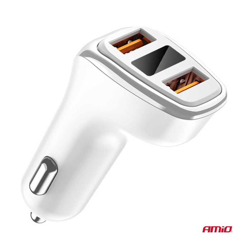 Incarcator auto 2x USB-A + voltmetru 3.1A AMIO-03887