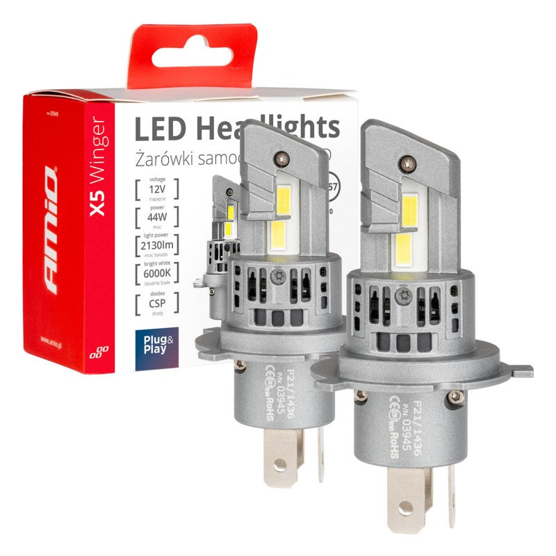 Set becuri LED seria X5 WINGER H4 6000K max 44W AMIO-03945