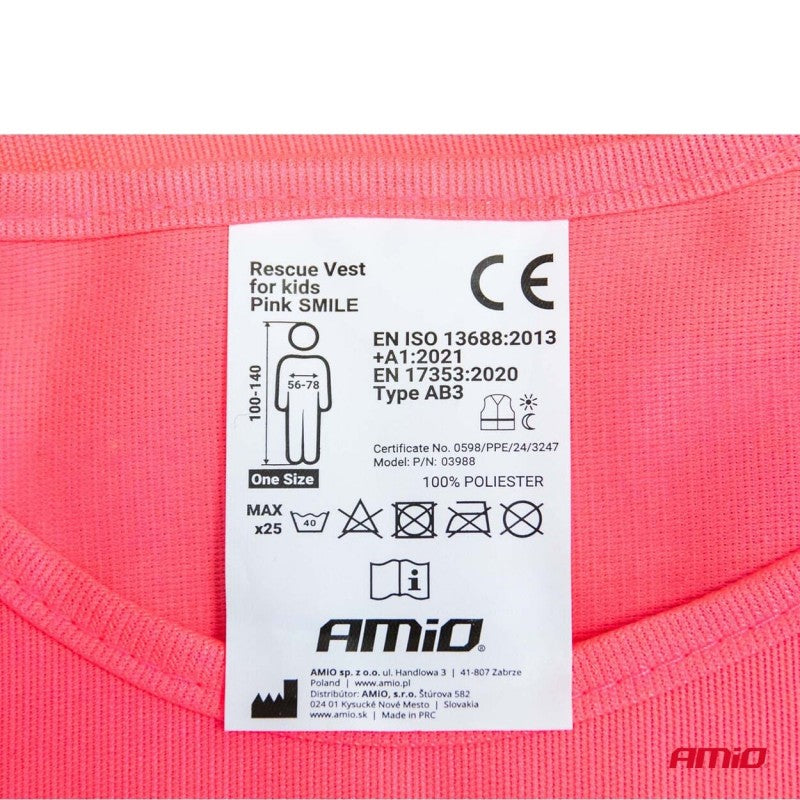 Vesta reflectorizanta  pentru copii roz SMILE AMIO-03988