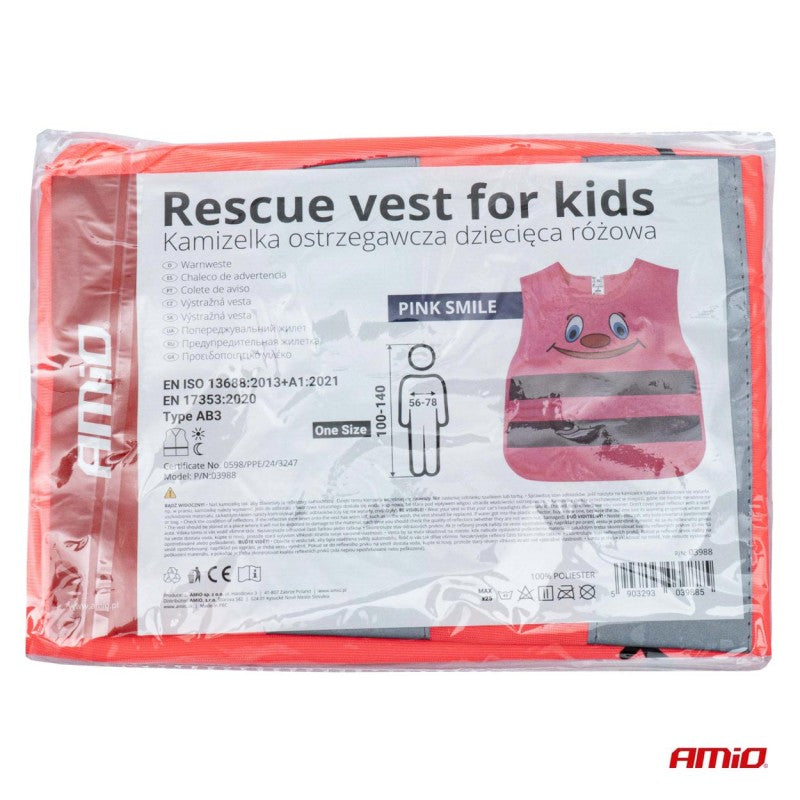 Vesta reflectorizanta  pentru copii roz SMILE AMIO-03988