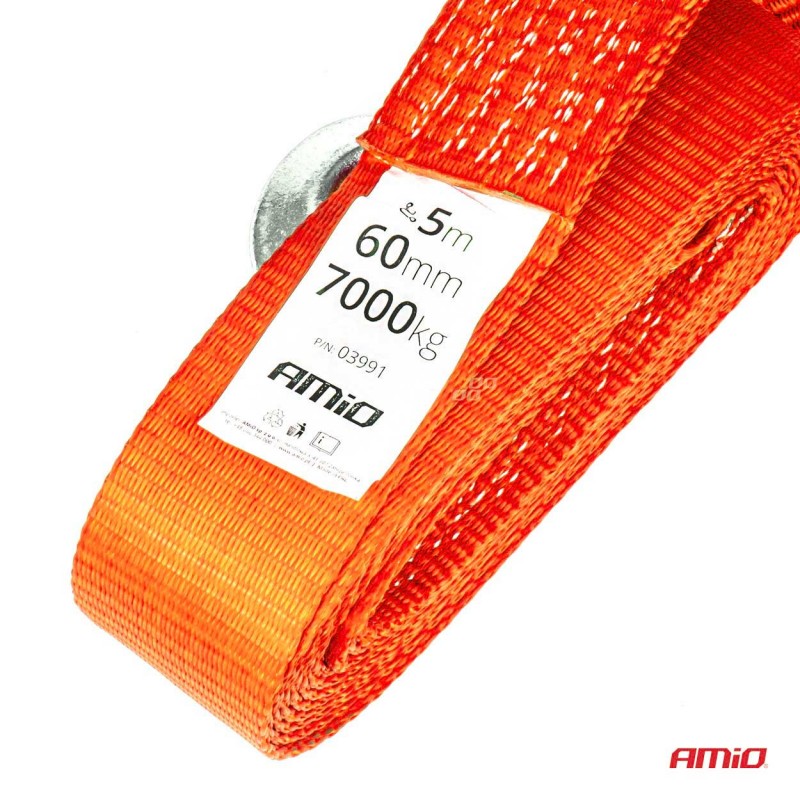 Chinga de remorcare 7000 kg 60 mm 5 m cârlig + cârlig AMIO-03991