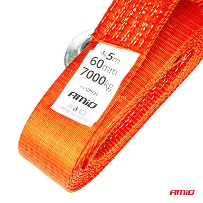Chinga de remorcare 7000 kg 60 mm 5 m cârlig + cârlig AMIO-03991