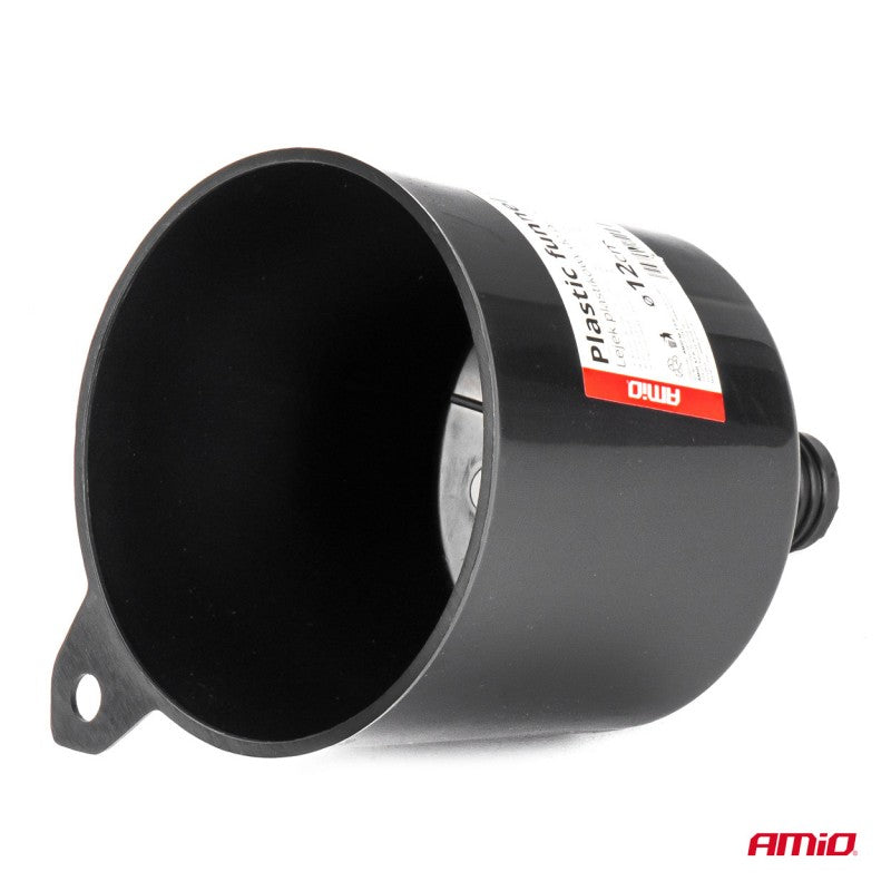 Pâlnie universală din plastic negru pentru combustibil, apă lichidă, ovală, 12 cm, AMIO-04043