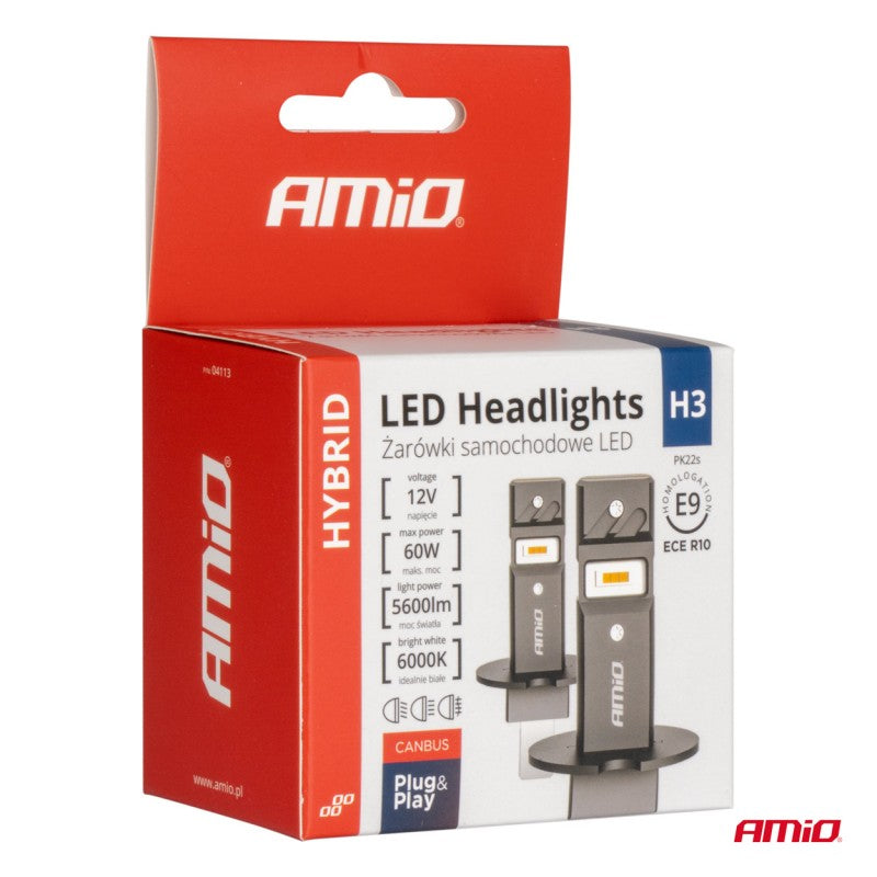 Set becuri cu LED seria hibride H3 6000K Canbus 60W AMIO-04113