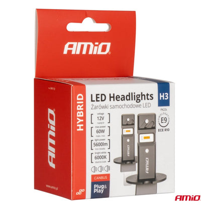 Set becuri cu LED seria hibride H3 6000K Canbus 60W AMIO-04113