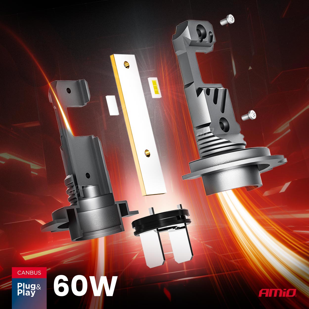 Becuri auto LED seria HYBRID H7 H18 6000K Canbus 60W AMIO-04115