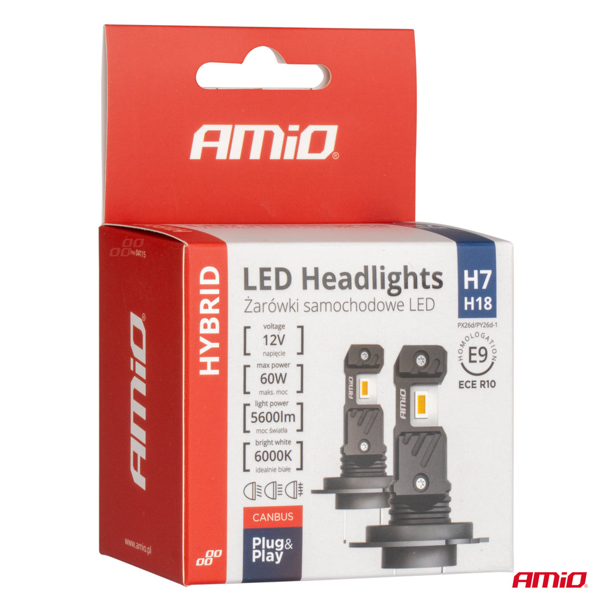 Becuri auto LED seria HYBRID H7 H18 6000K Canbus 60W AMIO-04115