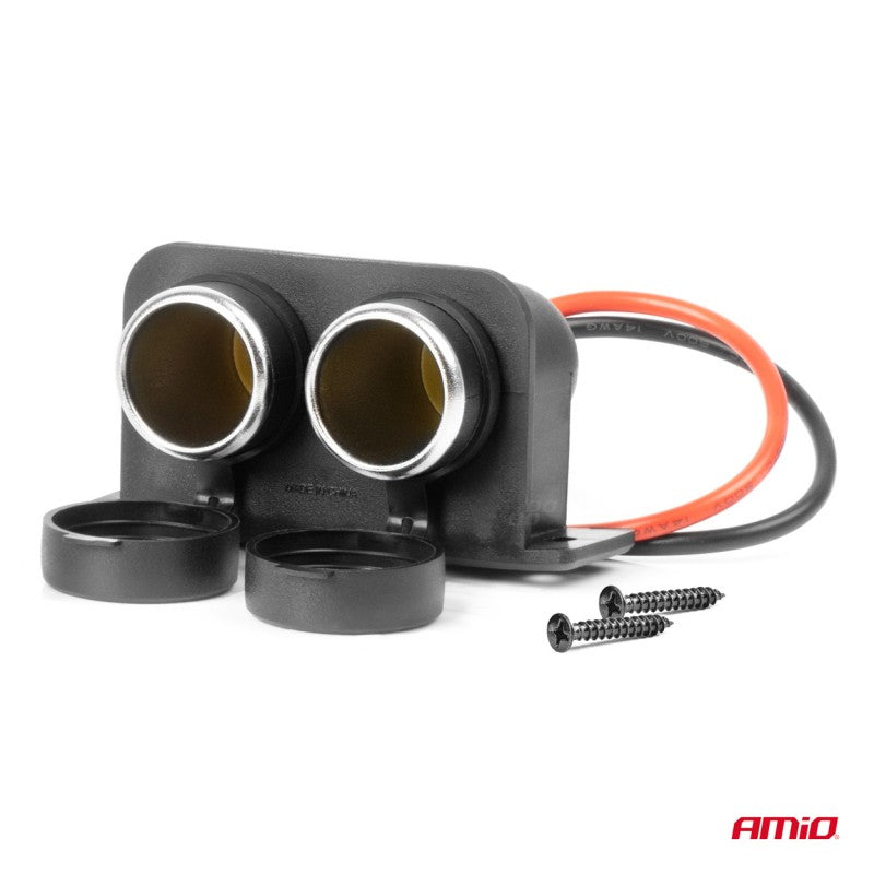 Priză brichetă auto, ermetică, dublă, 12V, 24V, AMIO-04130