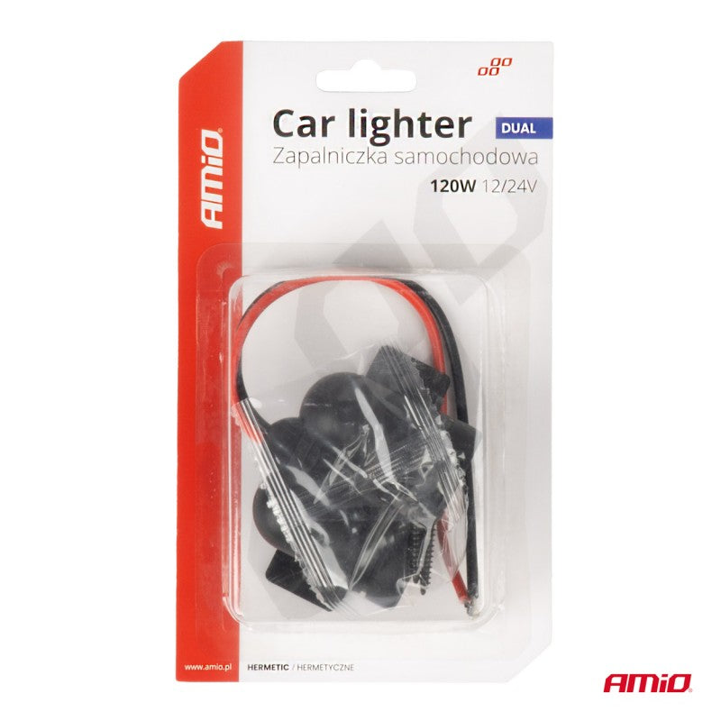 Priză brichetă auto, ermetică, dublă, 12V, 24V, AMIO-04130