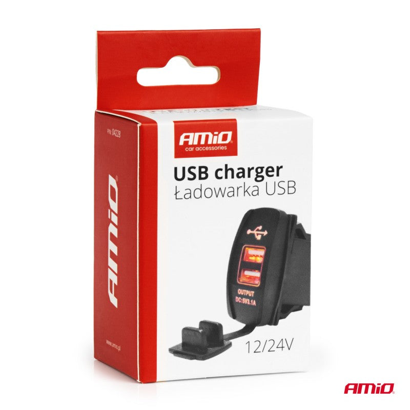 Încărcător de telefon rezistent la apă în formă de barcă cu iluminare de fundal LED ROȘU USB + USB C QC3.0 12/24V