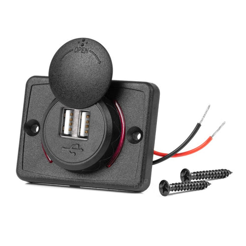Încărcător de telefon impermeabil, de formă pătrată, cu iluminare din spate cu LED roșu, 2xUSB 12/24V AMIO-04230