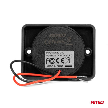Încărcător de telefon impermeabil de formă pătrată cu iluminare din spate cu LED roșu, USB + USB C QC3.0 12/24V