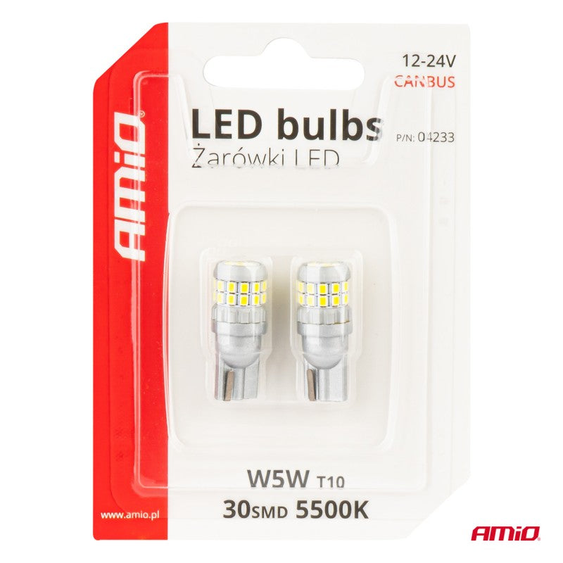Set 2 Becuri T10 W5W 30SMD 2016 Alb 12V 24V AMIO-04233