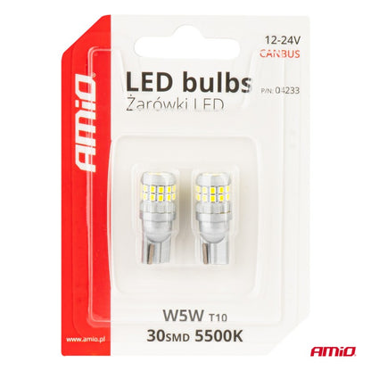 Set 2 Becuri T10 W5W 30SMD 2016 Alb 12V 24V AMIO-04233