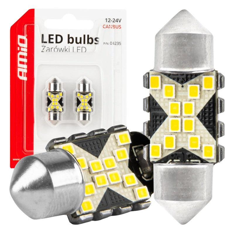 Becuri LED CANBUS Festoon C5W 12SMD 2016 31mm Alb 12V 24V AMIO-04235