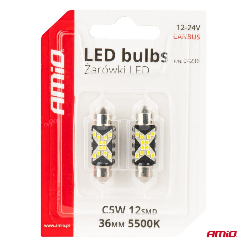 Becuri LED CANBUS Festoon C5W 12SMD 2016 36mm Alb 12V 24V
