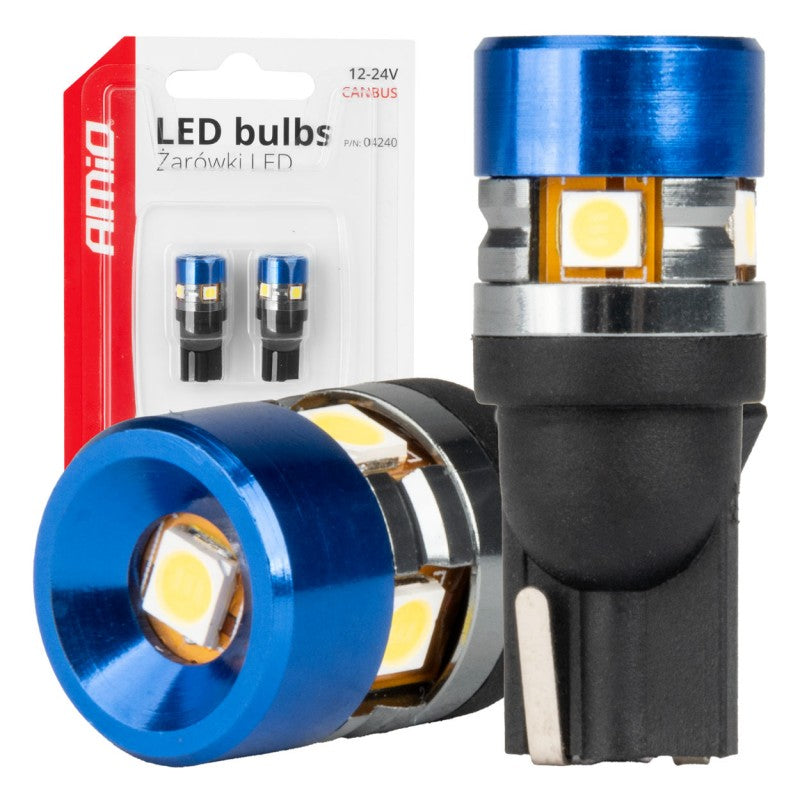 Set 2 Becuri LED CANBUS T10 W5W 5SMD 3030 Alb 12V 24V AMIO-04240