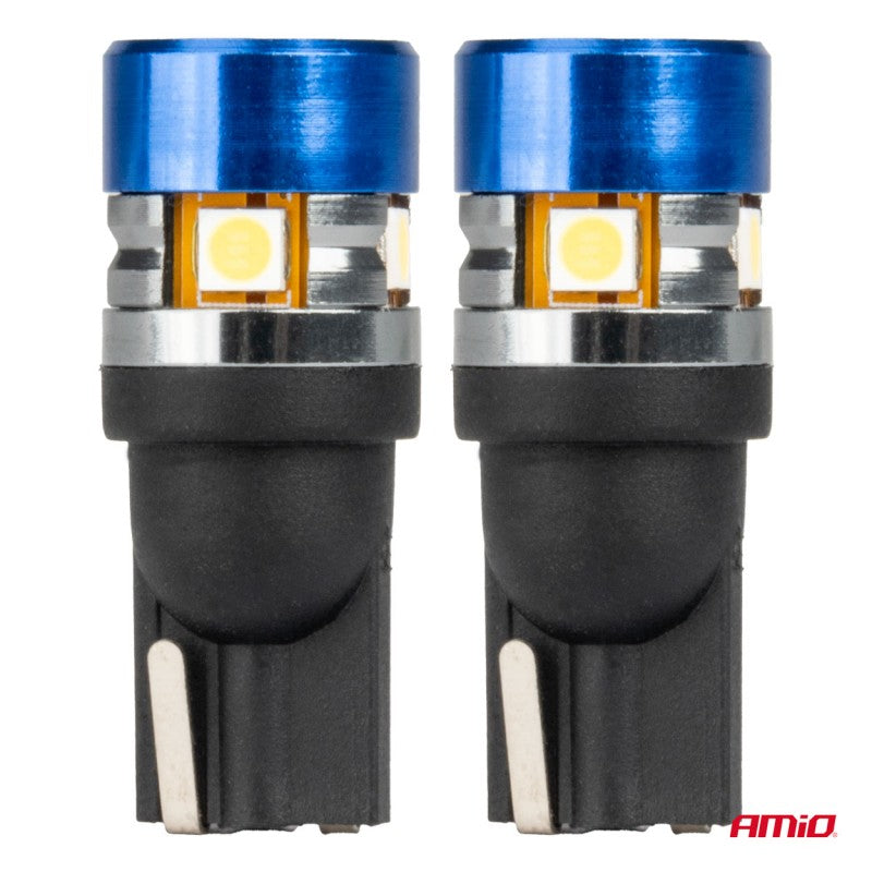 Set 2 Becuri LED CANBUS T10 W5W 5SMD 3030 Alb 12V 24V AMIO-04240