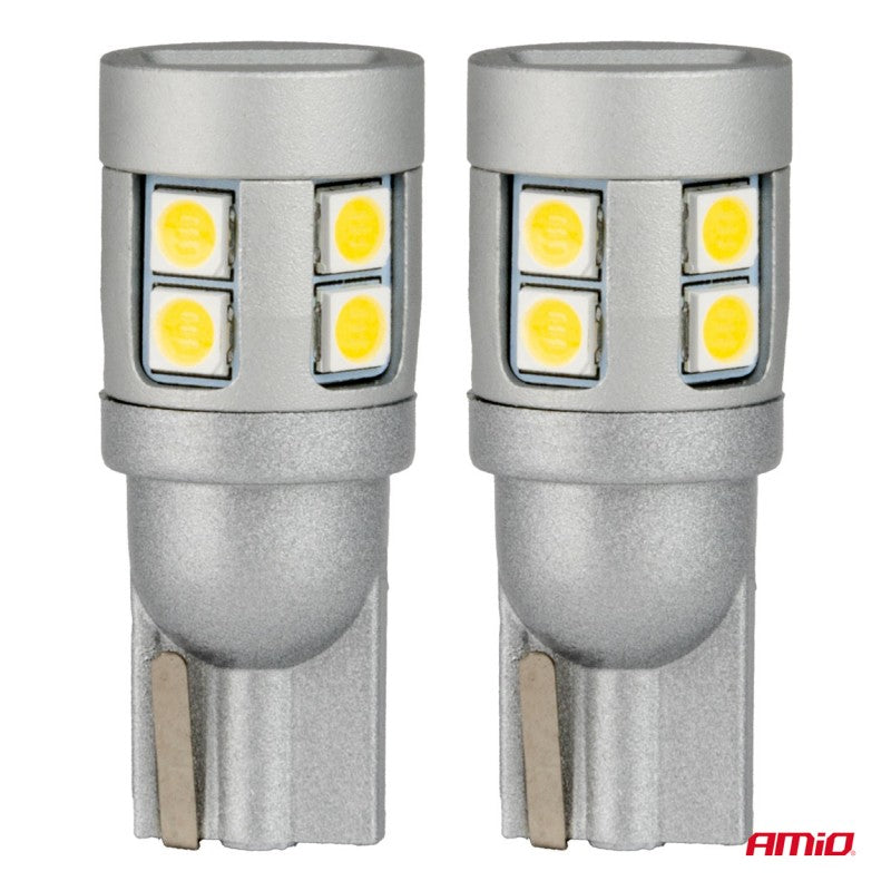 Set 2 becuri cu led , CANBUS T10 W5W 12 SMD 3030 Alb 12V 24V AMIO-04243
