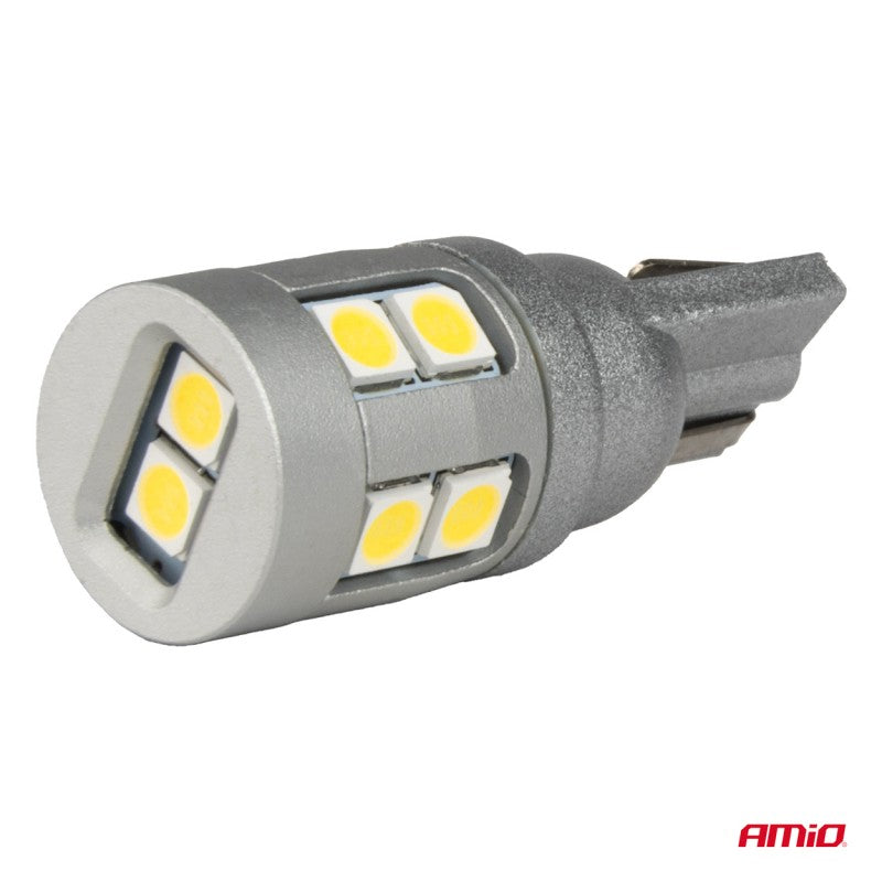 Set 2 becuri cu led , CANBUS T10 W5W 12 SMD 3030 Alb 12V 24V AMIO-04243