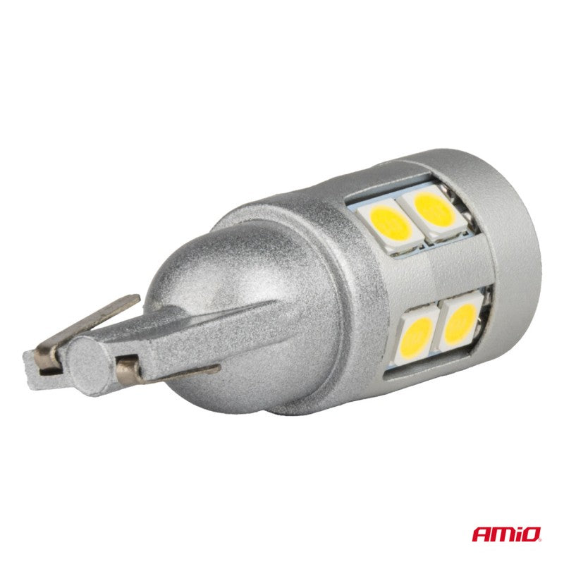 Set 2 becuri cu led , CANBUS T10 W5W 12 SMD 3030 Alb 12V 24V AMIO-04243