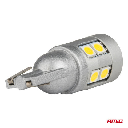 Set 2 becuri cu led , CANBUS T10 W5W 12 SMD 3030 Alb 12V 24V AMIO-04243