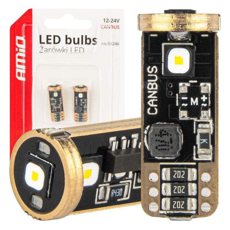 Set 2 Becuri LED T10 CANBUS T10 W5W 3SMD 3838 Alb 12V 24V AMIO-04246