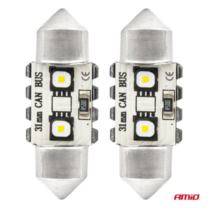 Becuri LED CANBUS Festoon C5W 2SMD 3838 31mm Alb 12V 24V AMIO-04247
