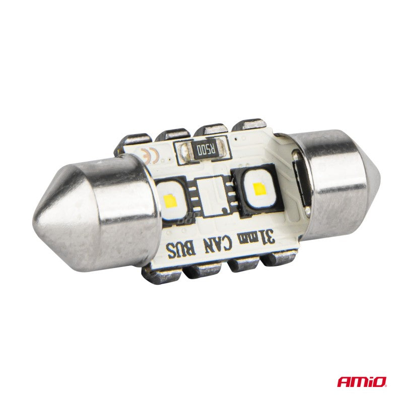 Becuri LED CANBUS Festoon C5W 2SMD 3838 31mm Alb 12V 24V AMIO-04247
