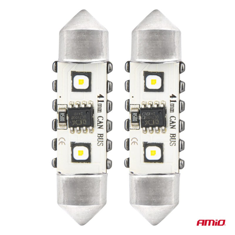 Becuri LED CANBUS Festoon C5W 2SMD 3838 41mm Alb 12V 24V AMIO-04250