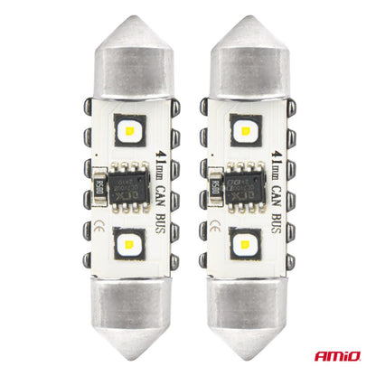 Becuri LED CANBUS Festoon C5W 2SMD 3838 41mm Alb 12V 24V AMIO-04250