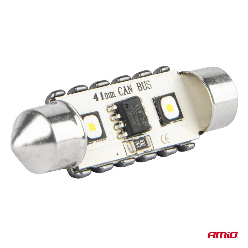 Becuri LED CANBUS Festoon C5W 2SMD 3838 41mm Alb 12V 24V AMIO-04250