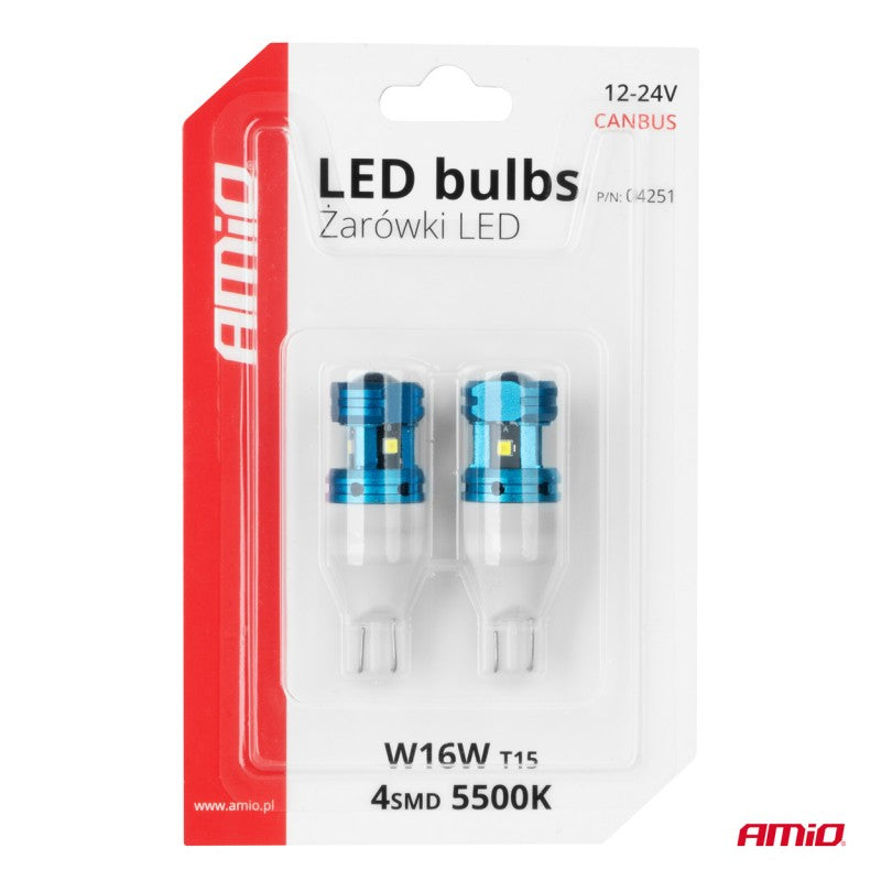 SET 2 BECURI LED CANBUS T15 W16W 4SMD 1860XS Becuri albe 12V 24V AMIO-04251