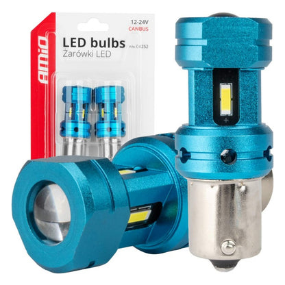 Set becuri LED CANBUS 1156 BA15S P21W R10W R5W 4SMD 1860 Alb 12V 24V