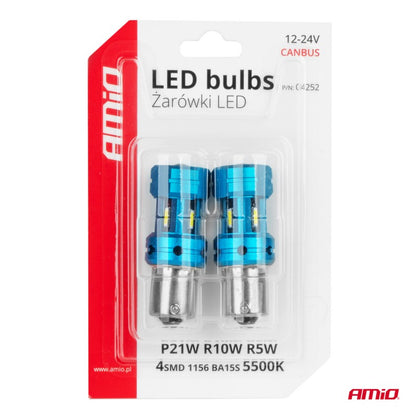 Set becuri LED CANBUS 1156 BA15S P21W R10W R5W 4SMD 1860 Alb 12V 24V