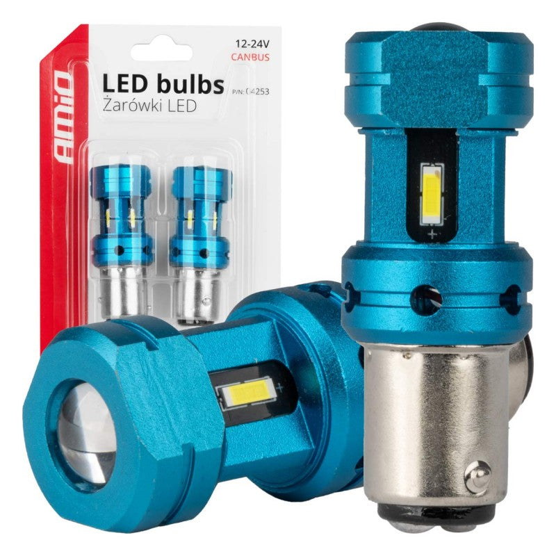Set Becuri LED CANBUS 1157 BAY15D P21/5W 4SMD 1860 Alb 12V 24V AMIO-04253