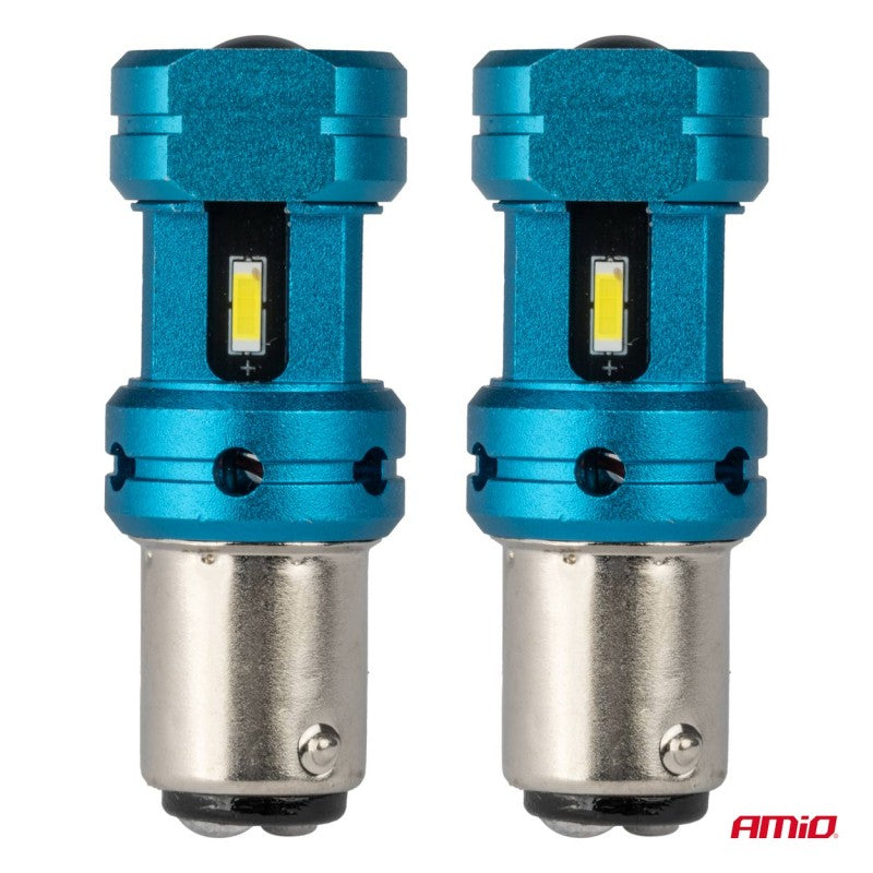 Set Becuri LED CANBUS 1157 BAY15D P21/5W 4SMD 1860 Alb 12V 24V AMIO-04253