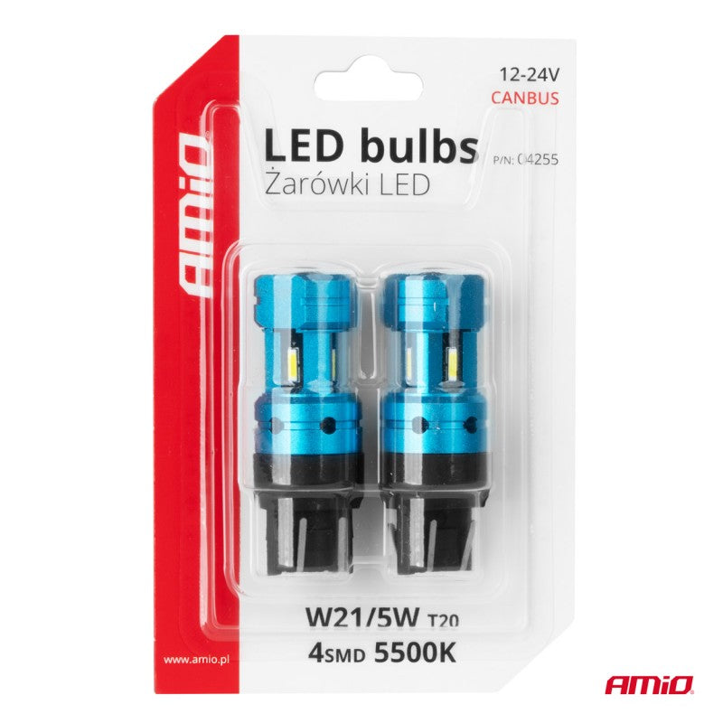 Set 2 becuri LED CANBUS T20 7443 W21/5W 4SMD 1860 Becuri albe 12V 24V AMIO-04255
